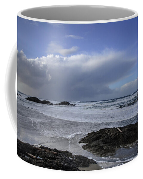 Storm Rolling In Coffee Mug featuring the photograph Storm Rolling In Wickaninnish Beach by Roxy Hurtubise