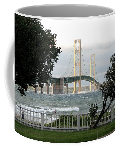 Mackinac Bridge Coffee Mug featuring the photograph Stormy Straits of Mackinac 2 by Keith Stokes