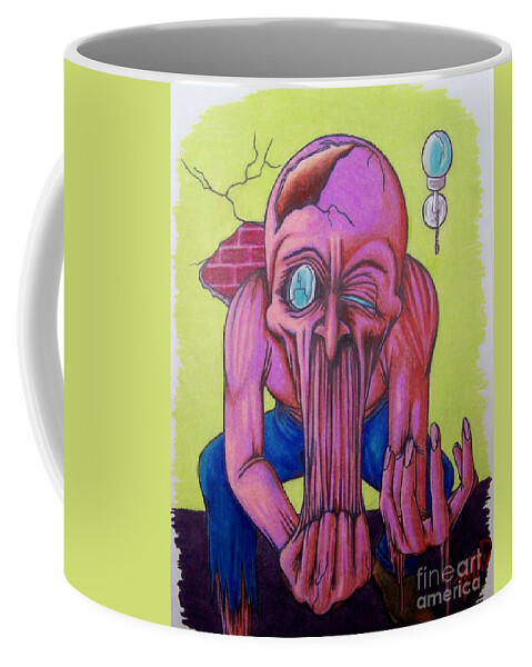 Tmad Coffee Mug featuring the drawing Stretching The Truth by Michael TMAD Finney