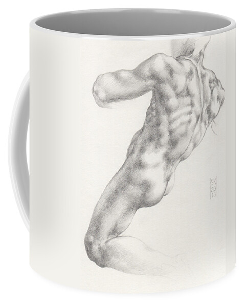 Male Coffee Mug featuring the drawing Study for the Male Nude at Right above the Persian Sibyl after Michelangelo Buonarotti by Scott Kirkman