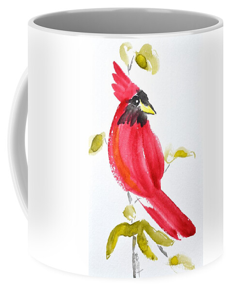 Cardinal Coffee Mug featuring the painting Sumi-e Cardinal II by Beverley Harper Tinsley