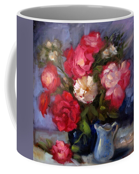 Red Roses Coffee Mug featuring the painting Summer Roses by Karin Leonard
