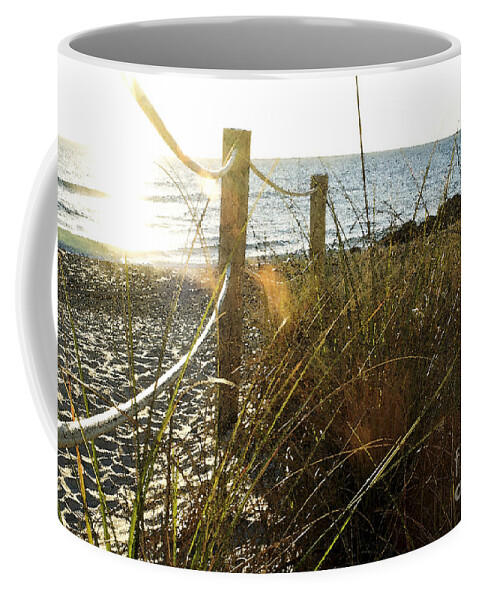 Beach Coffee Mug featuring the photograph Sun Glared Grassy Beach Posts by Janis Lee Colon