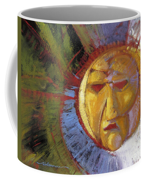 Mask Coffee Mug featuring the painting Sun Mask by Randy Wollenmann