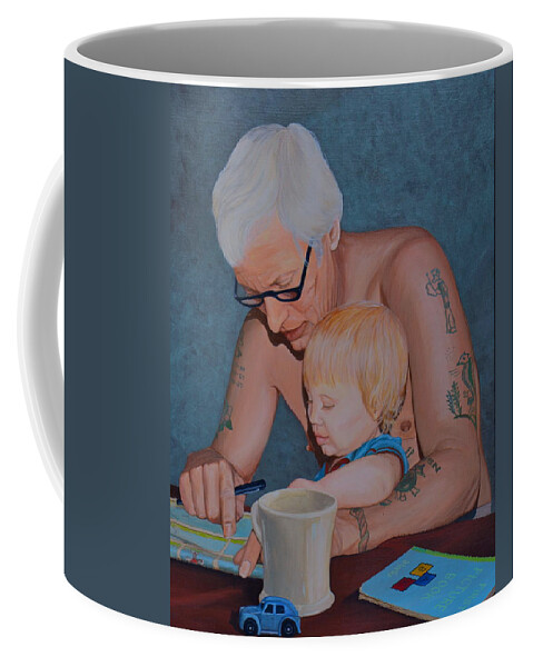 Father And Son Coffee Mug featuring the painting Sunday Paper by AnnaJo Vahle