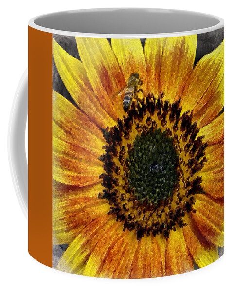Sunflower With Bee. Beautiful Coffee Mug featuring the digital art Sunflower and Bee by Joan Reese