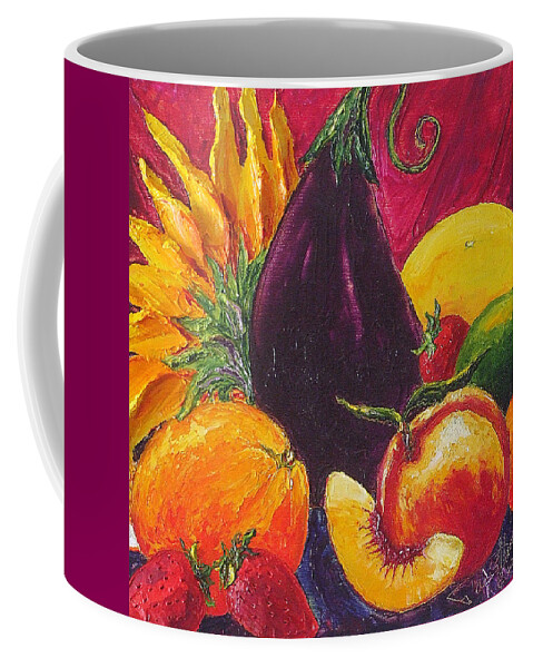 Sunflower Coffee Mug featuring the painting Sunflower and Fruit by Paris Wyatt Llanso