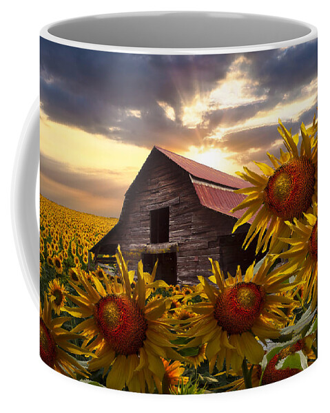 Barn Coffee Mug featuring the photograph Sunflower Dance by Debra and Dave Vanderlaan
