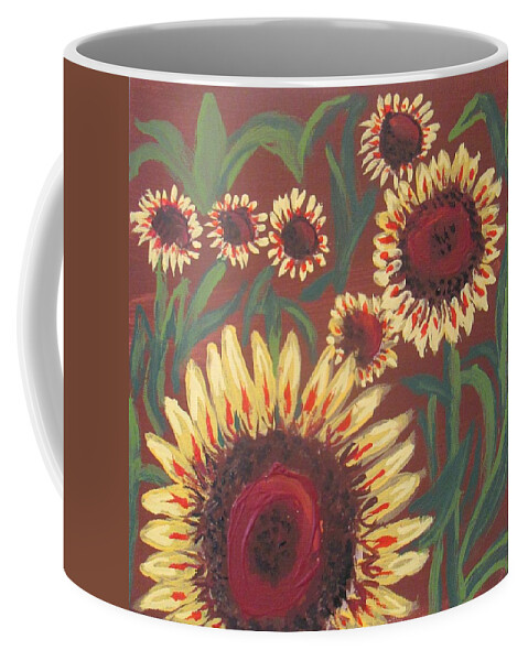 Field Coffee Mug featuring the painting Sunflower field by Jennylynd James