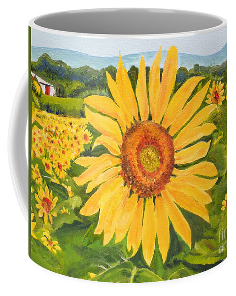 Sunflower Coffee Mug featuring the painting Sunflower - Burst of color by Jan Dappen