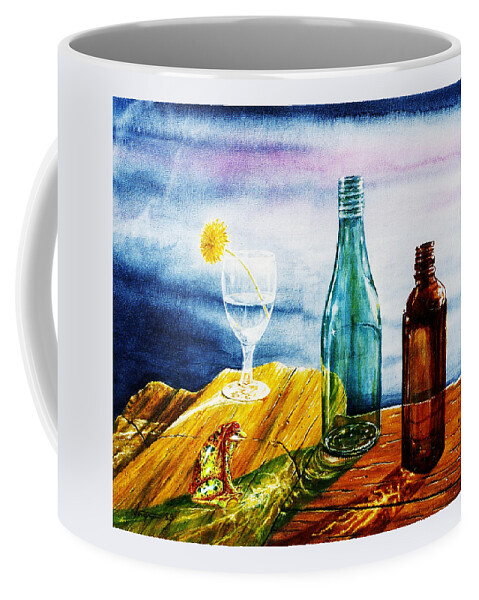 Sunlit Coffee Mug featuring the painting Sunlit Bottles by Hartmut Jager