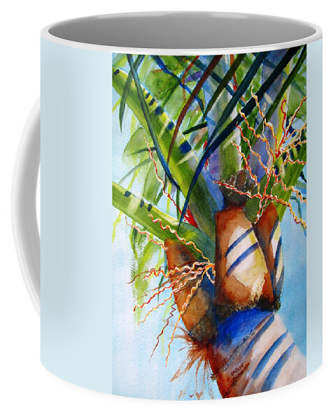 Palm Coffee Mug featuring the painting Sunlit Palm by Carlin Blahnik CarlinArtWatercolor