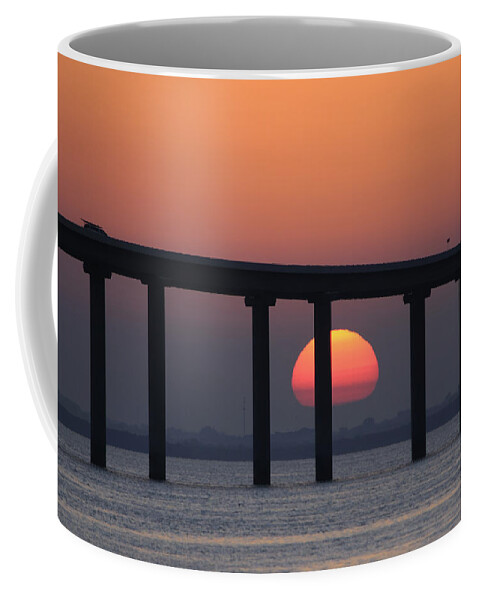 Sunshine Skyway Bridge Coffee Mug featuring the photograph Sunrise and bridge by Bradford Martin