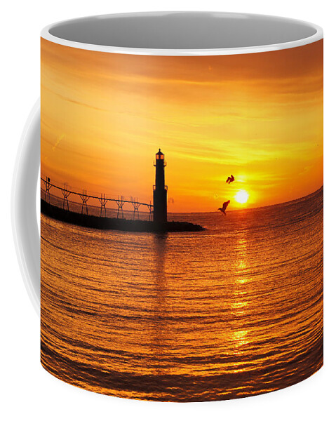 Lighthouse Coffee Mug featuring the photograph Sunrise Frolic by Bill Pevlor