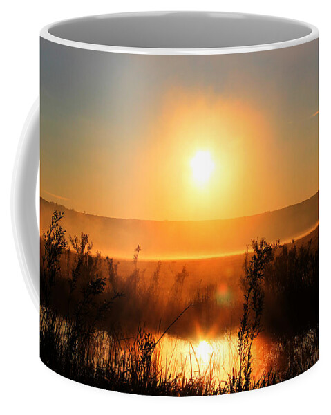 Andrea Lawrence Saskatchewan Artist Coffee Mug featuring the digital art Sunrise in Qu' Appelle Valley by Andrea Lawrence