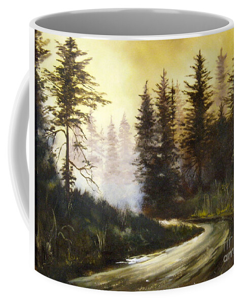 Acadia National Park Coffee Mug featuring the painting Sunrise in the Forest by Lee Piper