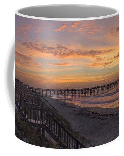 Fishing Pier Coffee Mug featuring the photograph Sunrise on Topsail Island Panoramic by Mike McGlothlen