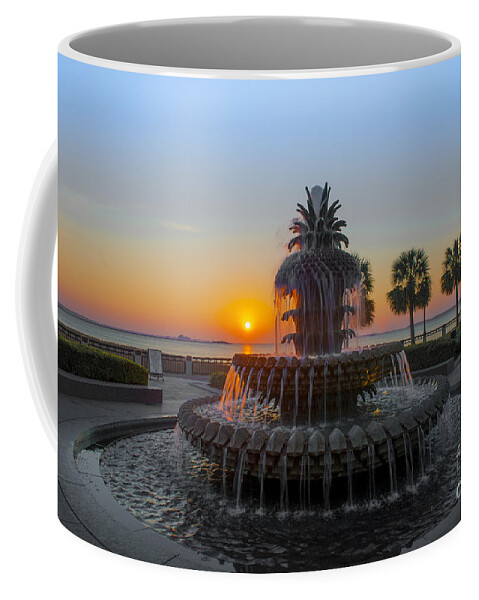 Pineapple Fountain At Waterfront Park In Downtown Charleston Sc Coffee Mug featuring the photograph Sunrise over Charleston by Dale Powell