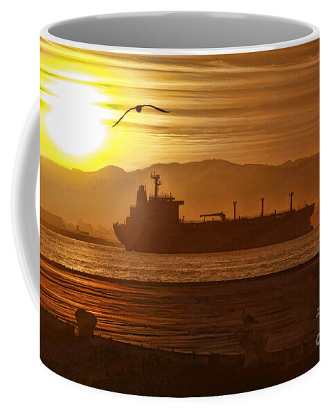 Tanker Sunrise Coffee Mug featuring the photograph Sunrise Over Tanker by Blake Richards