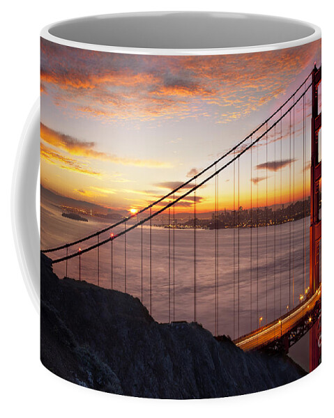 Sunrise Coffee Mug featuring the photograph Sunrise over the Golden Gate Bridge by Brian Jannsen