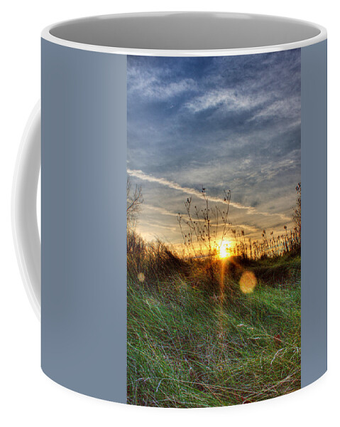 Sunrise Coffee Mug featuring the photograph Sunrise Through Grass by Tim Buisman