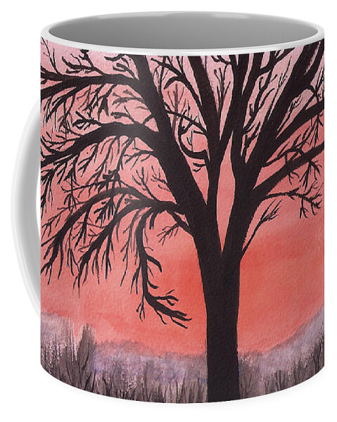 Sunrise Coffee Mug featuring the painting November Sunrise Walnut Tree Watercolor by Conni Schaftenaar