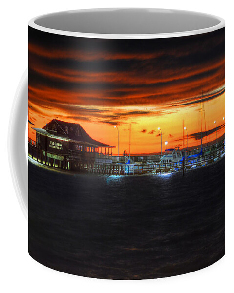 Palm Coffee Mug featuring the digital art Sunset at the Fairhope Pier by Michael Thomas