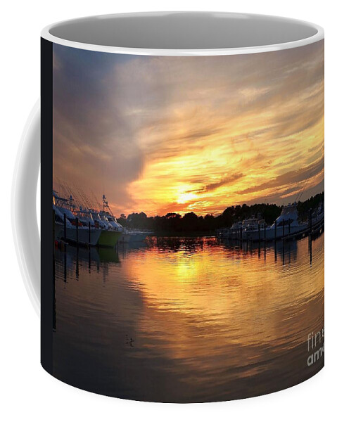 Marina Coffee Mug featuring the photograph Sunset at the Indian River Marina Delaware by Kim Bemis