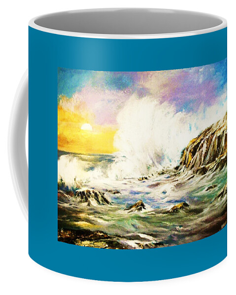 Seascapes Coffee Mug featuring the painting Sunset Breakers by Al Brown