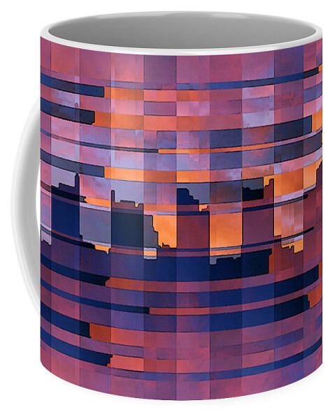 Abstract Cityscape Coffee Mug featuring the digital art Sunset City by Ben and Raisa Gertsberg