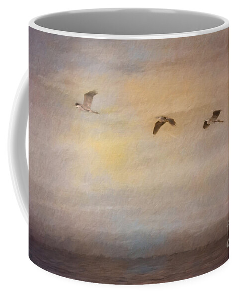 Great Blue Herons Coffee Mug featuring the digital art Sunset Flight by Jayne Carney