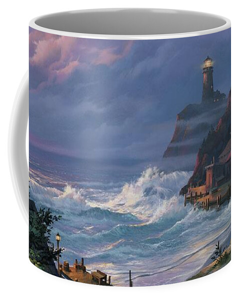 Lighthouse Coffee Mug featuring the painting Sunset Fog by Michael Humphries