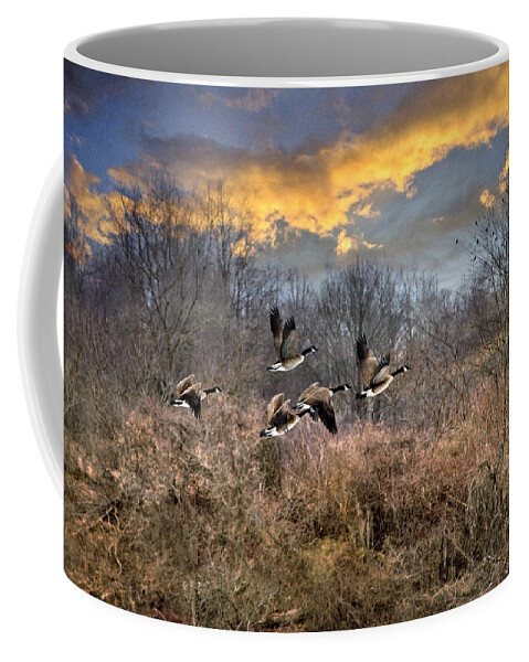 Sunset Coffee Mug featuring the photograph Sunset Geese by Christina Rollo