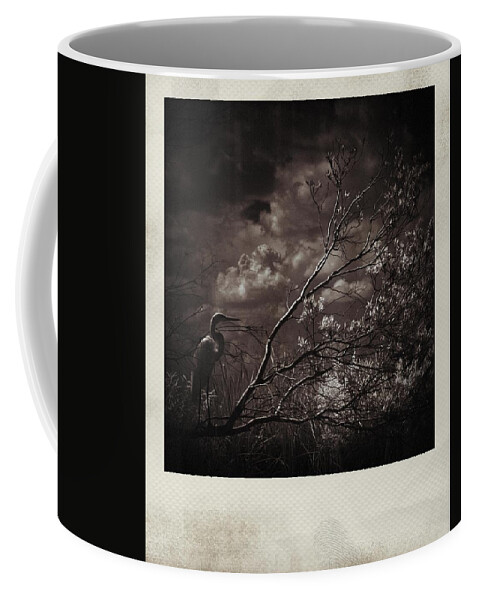 Egret Coffee Mug featuring the photograph Sunset Heron Polaroid by Bradley R Youngberg