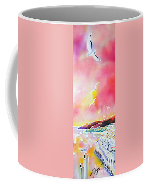 Spain Coffee Mug featuring the painting Sunset in Costa Brava by Hisayo OHTA