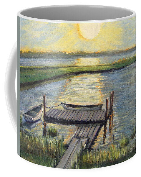 Falmouth Coffee Mug featuring the painting Sunset on the Bay by Rita Brown