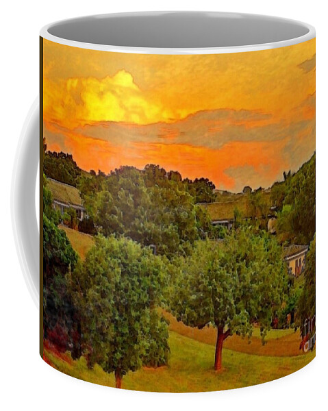 Sharkcrossing Coffee Mug featuring the digital art H Sunset Over Orchard - Horizontal by Lyn Voytershark