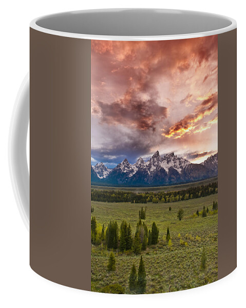 Grand Teton National Park Coffee Mug featuring the photograph Sunset over the Tetons by Greg Wyatt