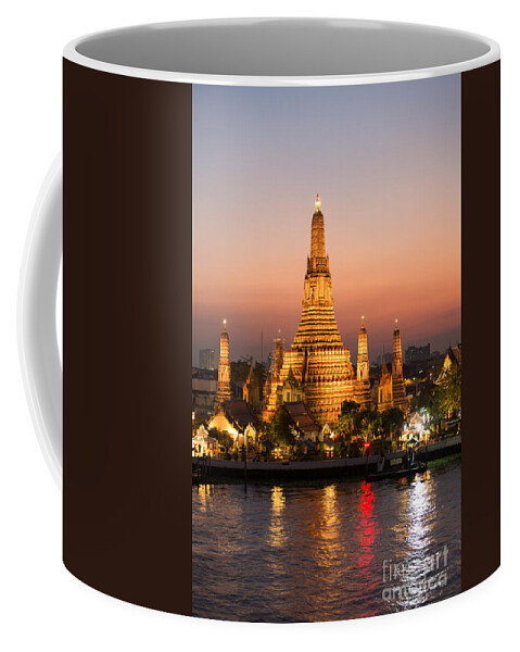 City Coffee Mug featuring the photograph Sunset over Wat Arun temple - Bangkok by Matteo Colombo