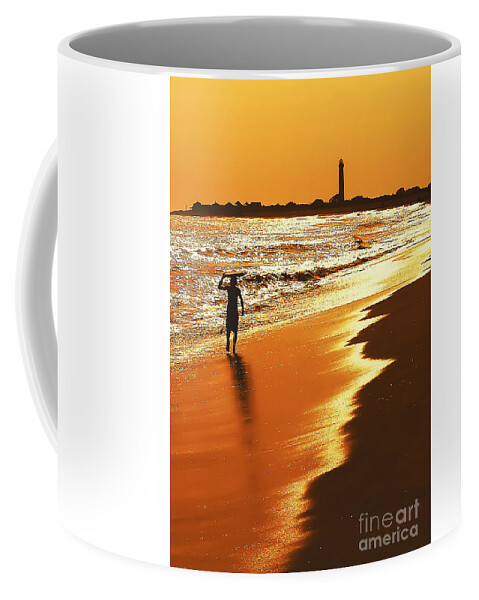 Lighthouses Coffee Mug featuring the photograph Sunset Surfer Dude by Anthony Sacco
