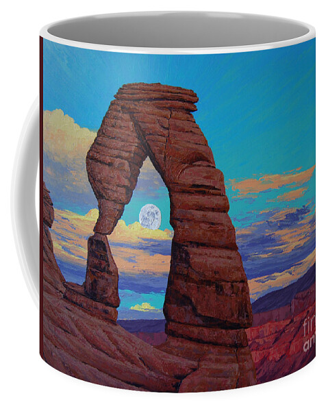 Arches National Monument Coffee Mug featuring the painting Super Moon by Cheryl Fecht
