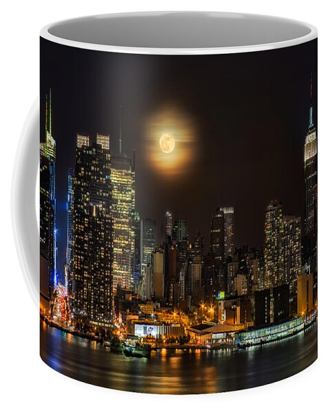 Empire State Building Coffee Mug featuring the photograph Super Moon Over NYC by Susan Candelario