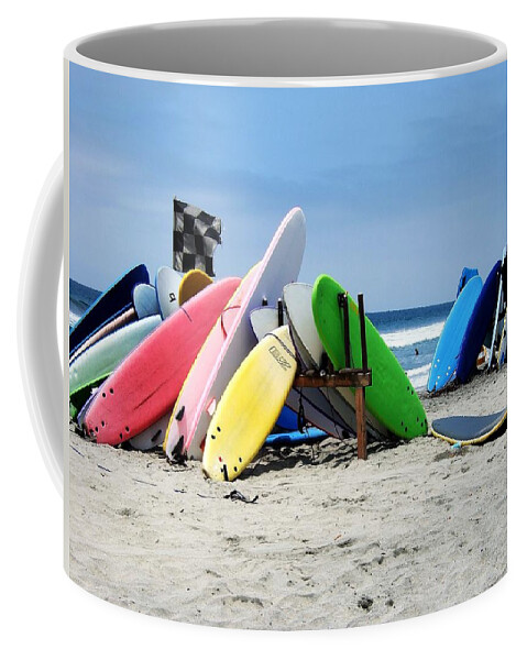 Beach Coffee Mug featuring the photograph Surf Boards by Steve Ondrus