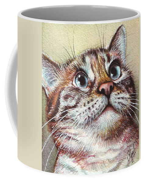 Kitty Coffee Mug featuring the painting Surprised Kitty by Olga Shvartsur