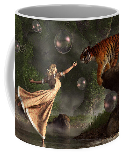 Tiger Art Coffee Mug featuring the digital art Surreal Tiger Bubble Waterdancer Dream by Daniel Eskridge