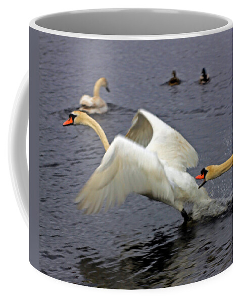 Birds Coffee Mug featuring the photograph Swans in Fight by Jennifer Robin
