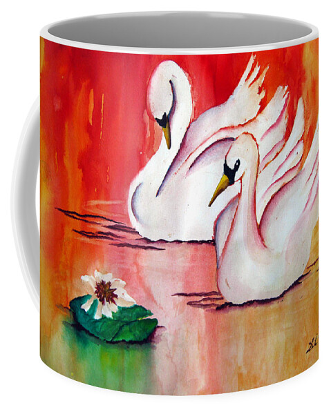 Swans Coffee Mug featuring the painting Swans in Love by Lil Taylor
