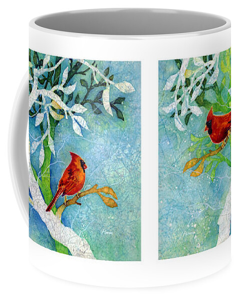 Northern Cardinal Coffee Mug featuring the painting Sweet Memories Diptych by Hailey E Herrera