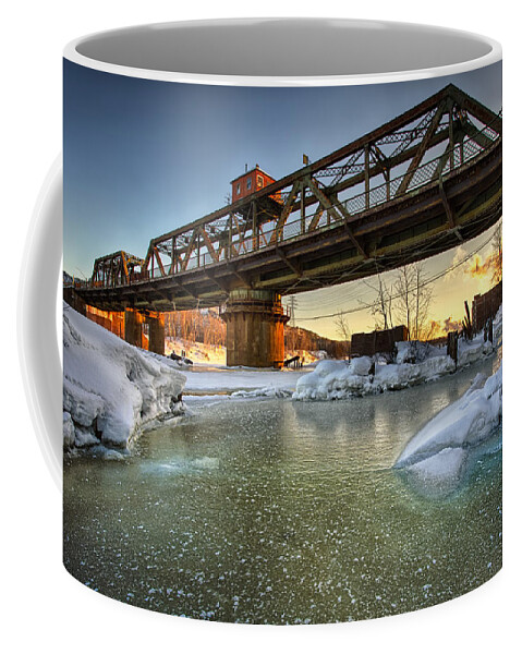 Architecture Coffee Mug featuring the photograph Swing Bridge Frozen River by Jakub Sisak