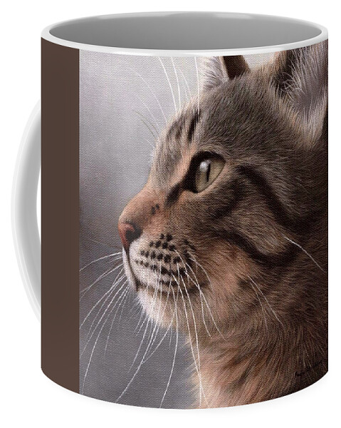 Cat Coffee Mug featuring the painting Tabby Cat Painting by Rachel Stribbling